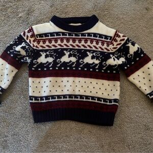 Kids Fair Isle Reindeer Crewneck Sweater - Navy, White & Burgundy